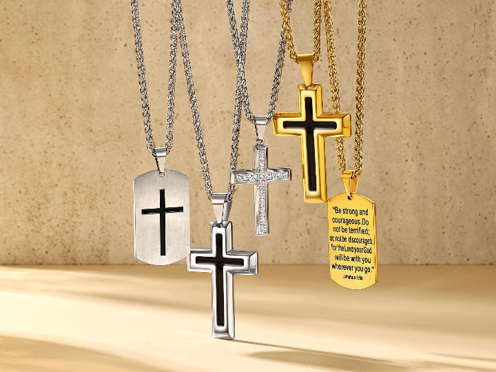 Mens Cross Pendant in Sterling Silver (20'') - Shane Co Mens Cross Pendant in Sterling Silver (20'') - Shane Co