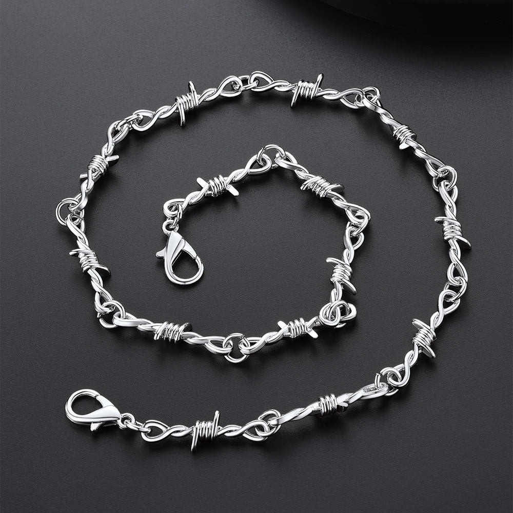 Silver chain with barbed wire design