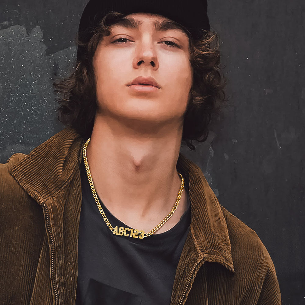 Man Wearing Custom Name Cuban Chain Necklace