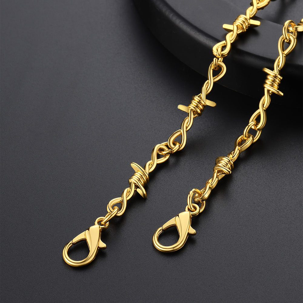 Gold chain with barbed wire design and clasp
