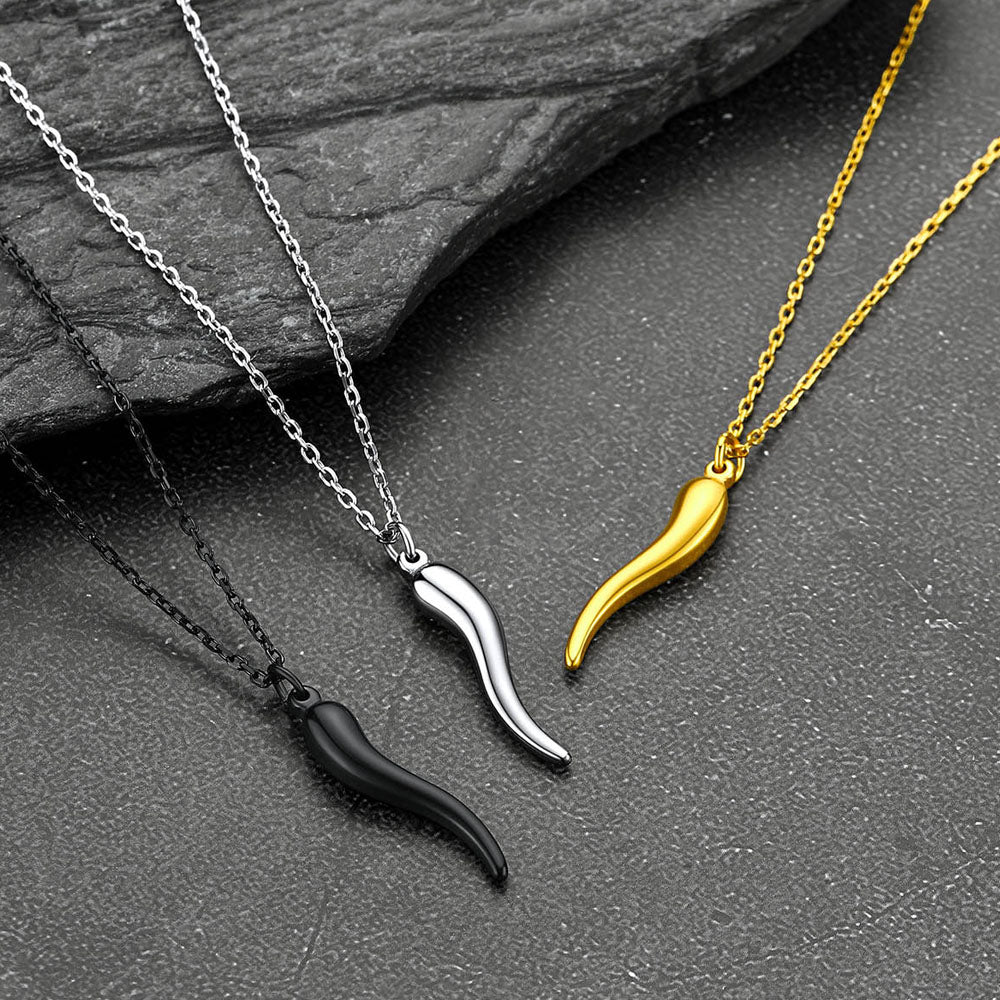 Three chili Italian Horn Layered Necklace