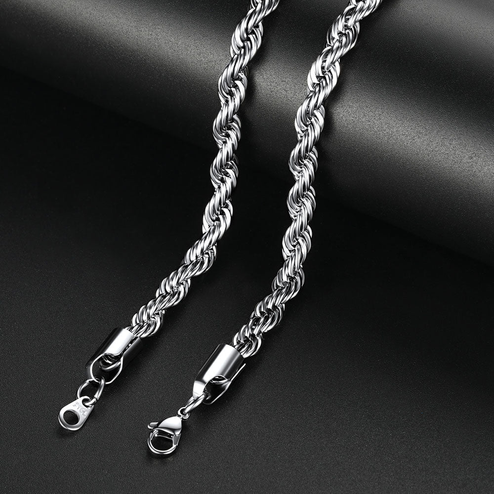 Twisted  Rope Chain Link Necklace for Men Women, 3MM Width