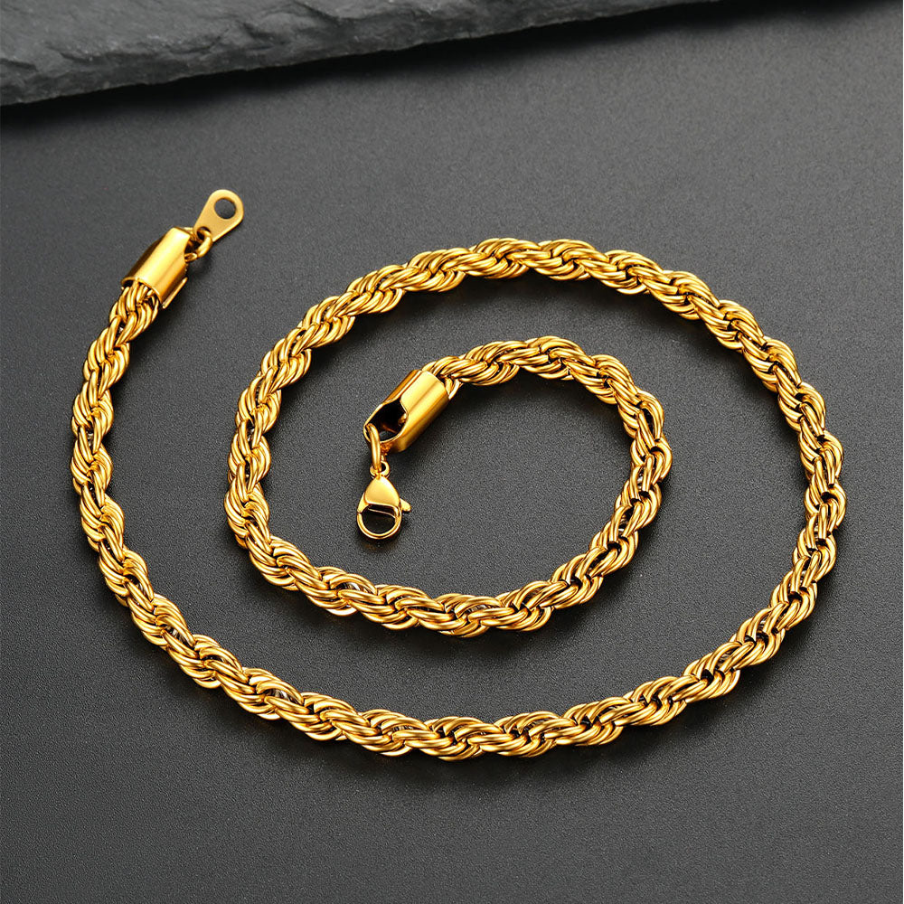 Twisted  Rope Chain Link Necklace for Men Women, 3MM Width