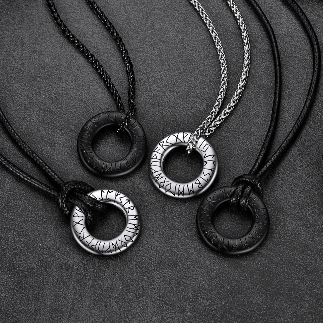 FaithHeart Viking Circle Rune Pendant Necklace With Wax Chain for Men FaithHeart