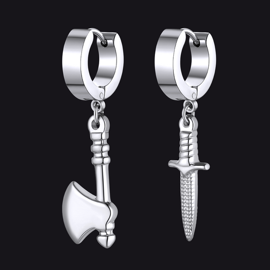 Battle Axe Dagger Punk Dangle Hoop Earring For Menimg
