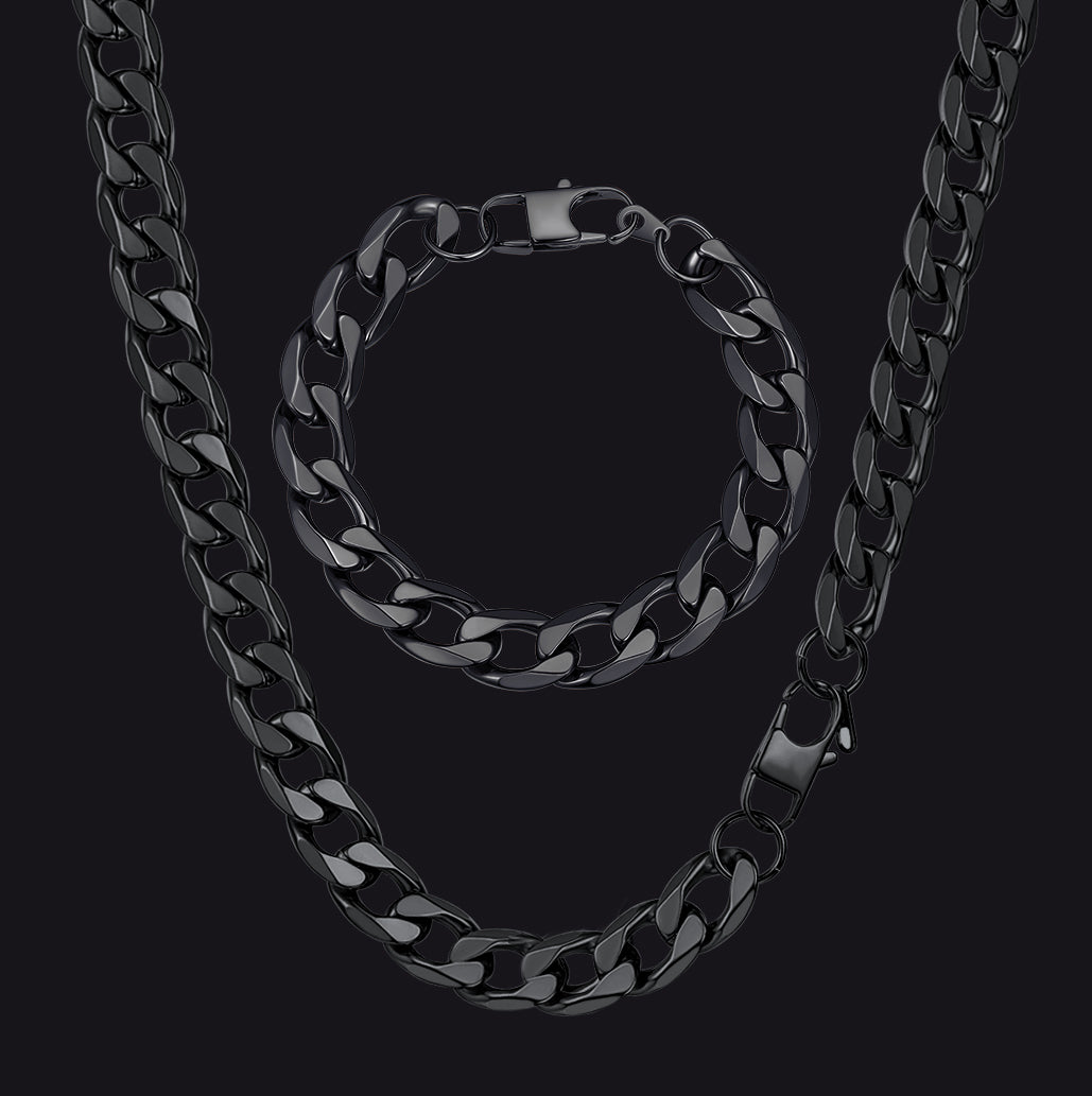 13mm Cuban Link Curb Chain & Bracelet Bundle Set for Men Boyfriend