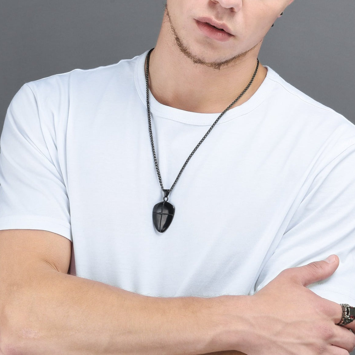 Christian cross Joshua 1:9 shield necklace for men