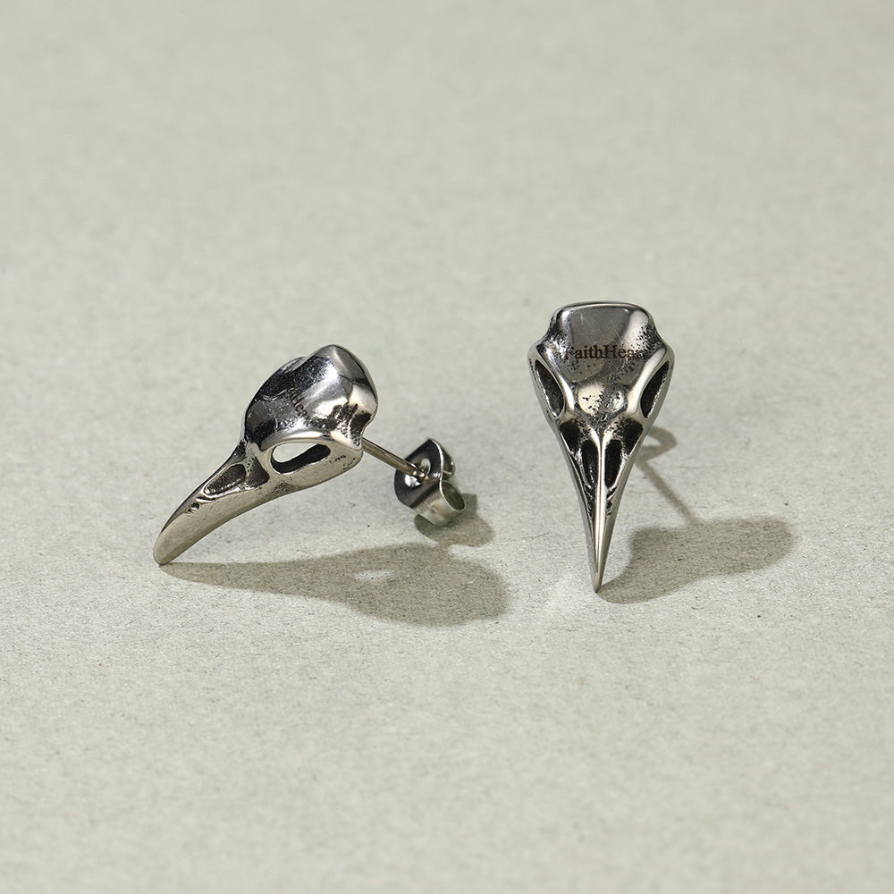 FaithHeart Raven Skull Earrings Viking Stud Earrings For Men FaithHeart