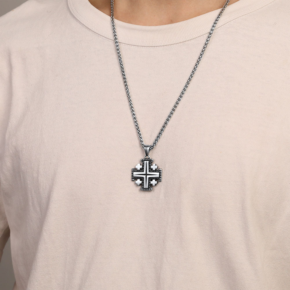 FaithHeart Religious Jerusalem Cross Necklace Stainless Steel FaithHeart