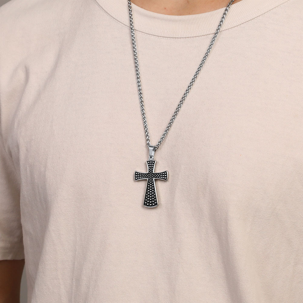 FaithHeart Thick Christ Cross Necklace Black Enamel Dotted Simple Cross Chain FaithHeart