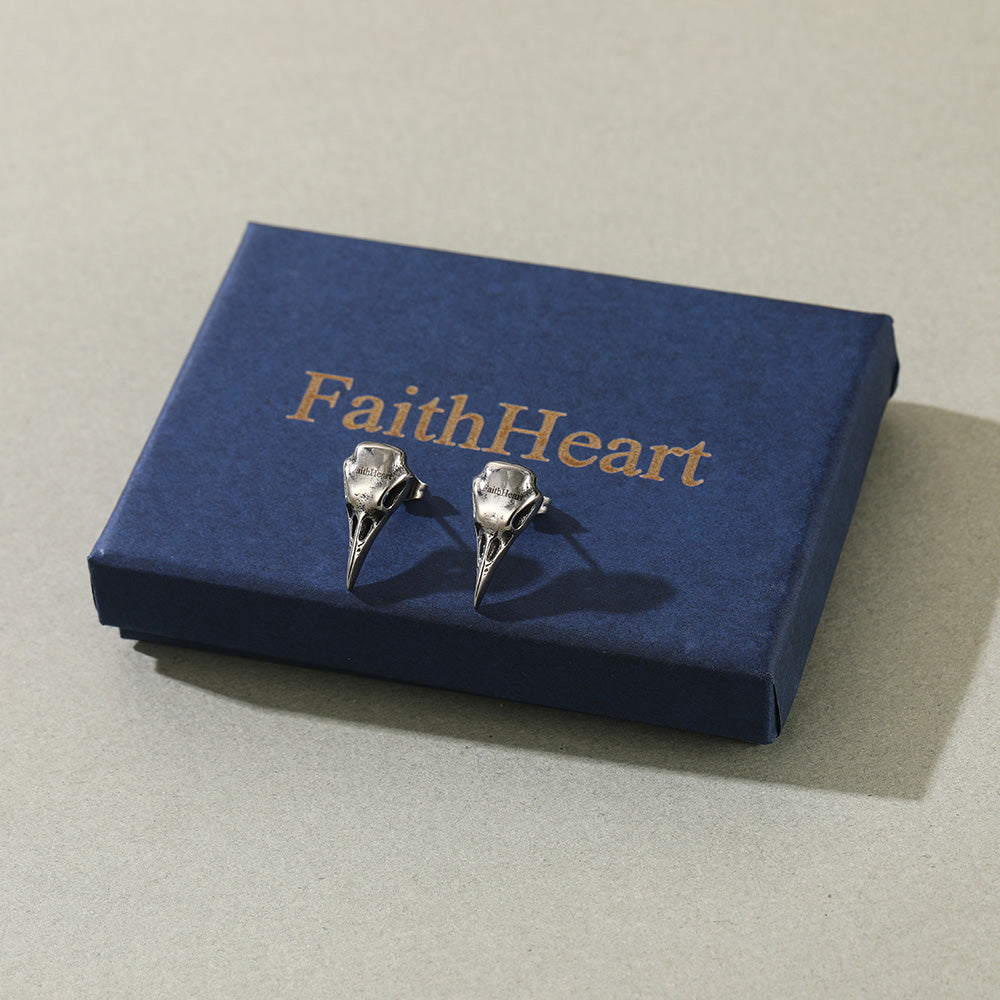 FaithHeart Raven Skull Earrings Viking Stud Earrings For Men FaithHeart