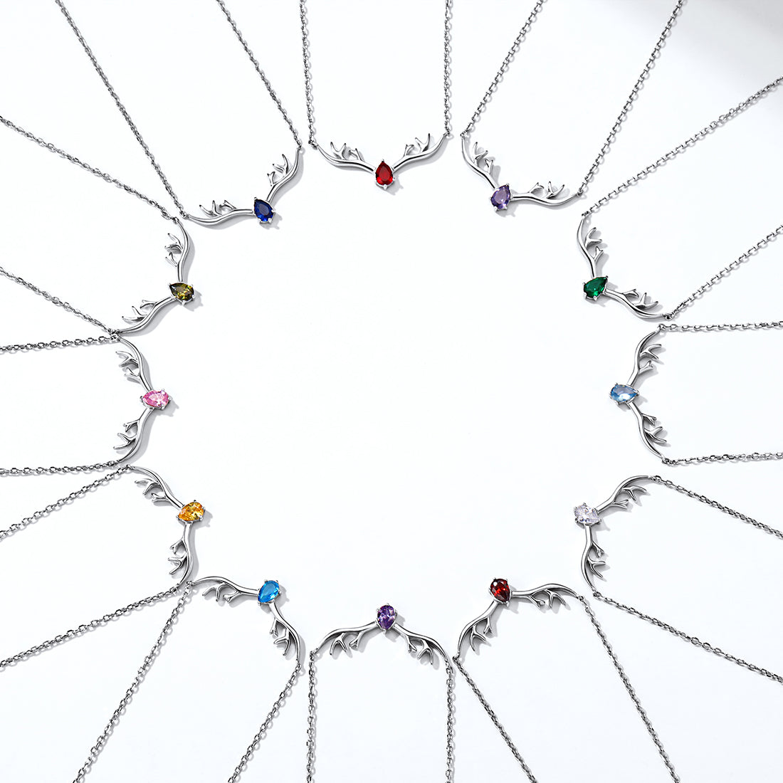 Customized Sterling Silver Antler Necklace with Birthstone For Women