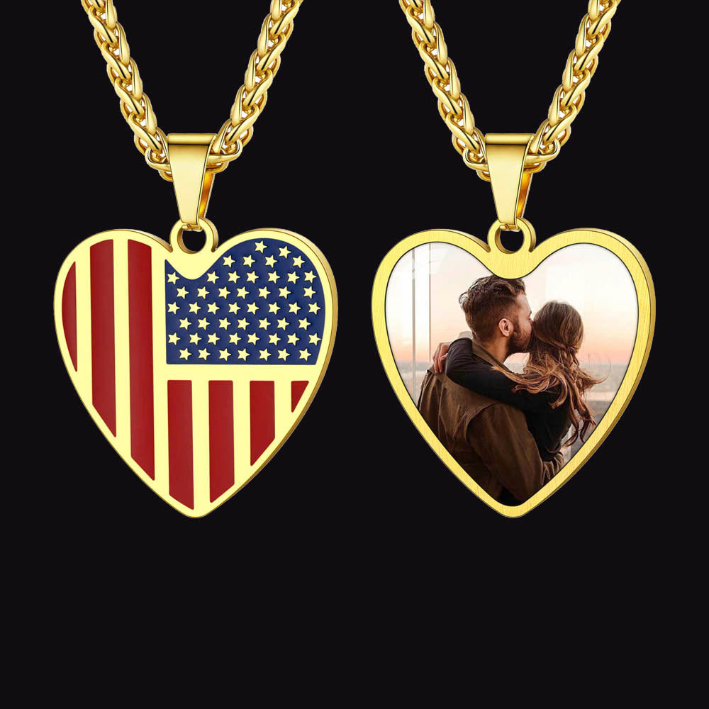 FaithHeart Heart American Flag Stainless Steel Picture Custom Necklace FaithHeart