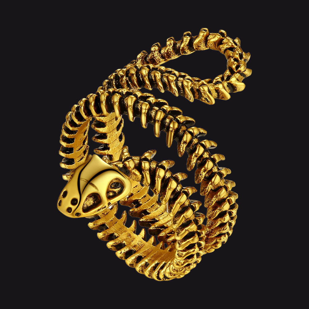 Snake Vertebrae Looped Bone Cast Punk Biker Rings FaithHeart Jewelry