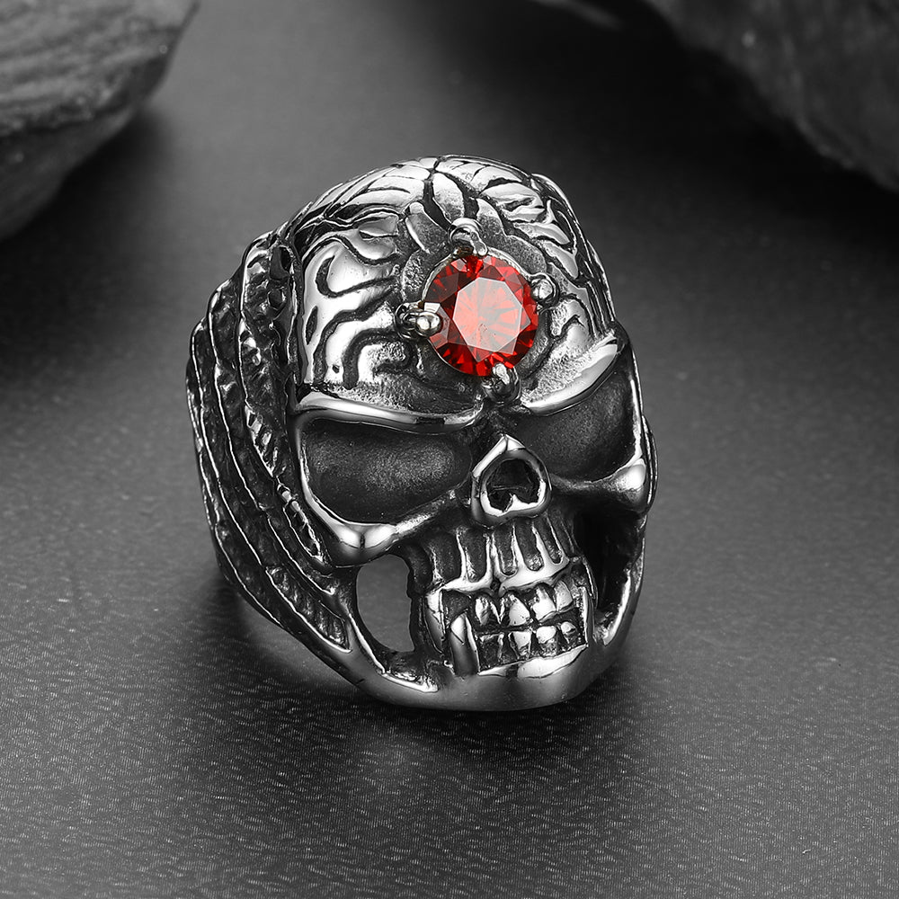 FaithHeart Gothic Skull Ring with Red Gem Forehead for Men/Women FaithHeart