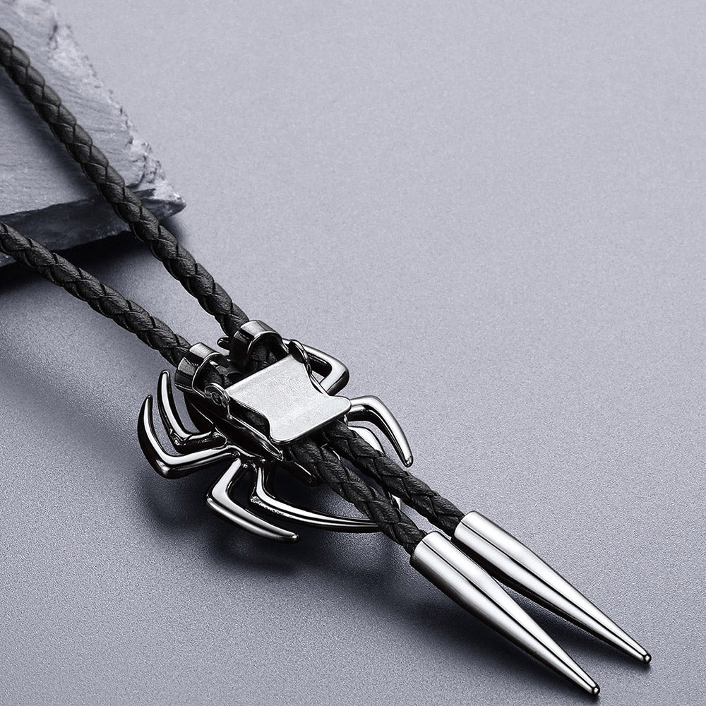 FaithHeart Spider Skull Genuine Leather Black Onyx Bolo Ties Necktie FaithHeart