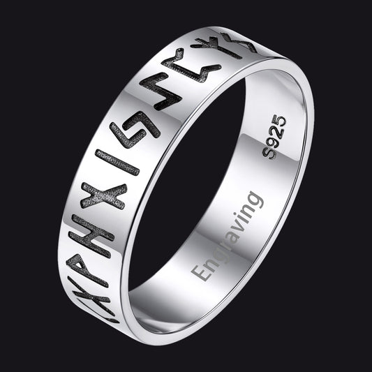 Norse Viking 4mm Sterling Silver Runes Custom Rings FaithHeart Jewelryimg