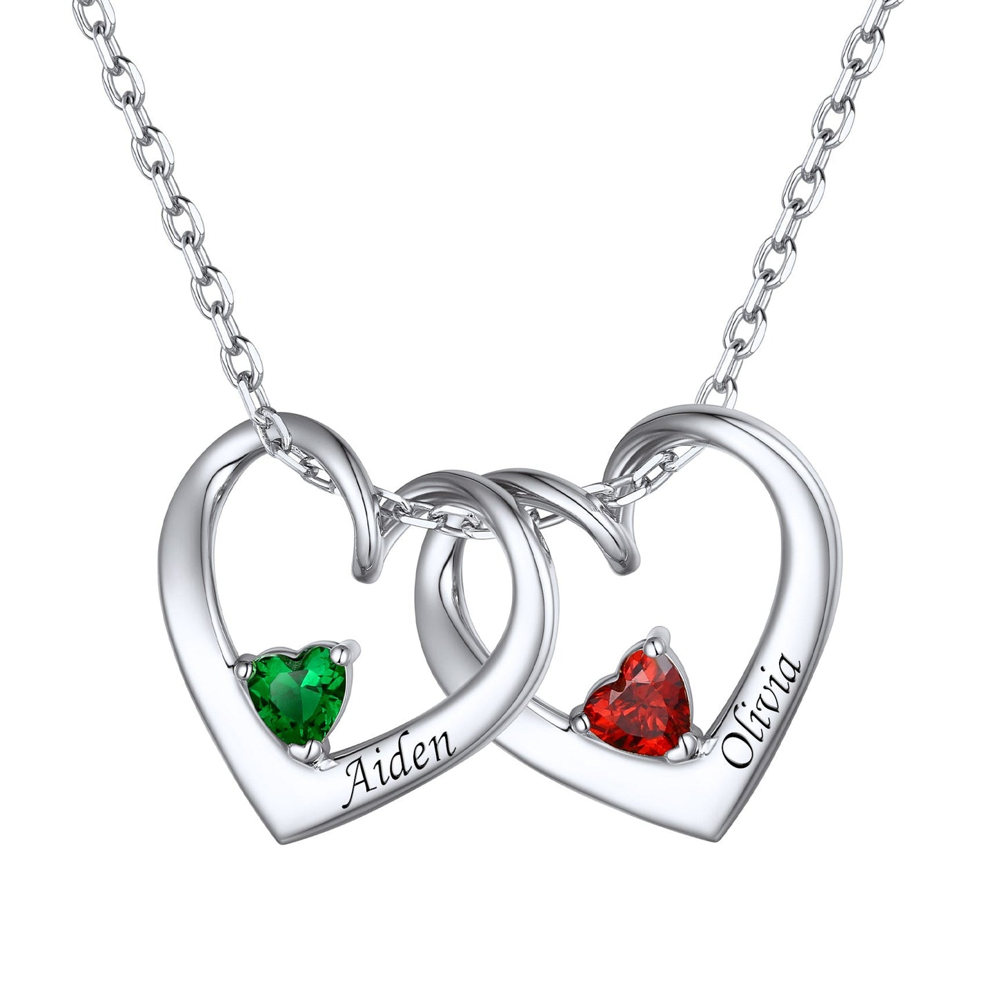 2 Heart Birthstone Necklace