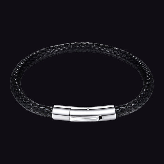 FaithHeart Black Braided Customized Text Leather Bracelet FaithHeartimg