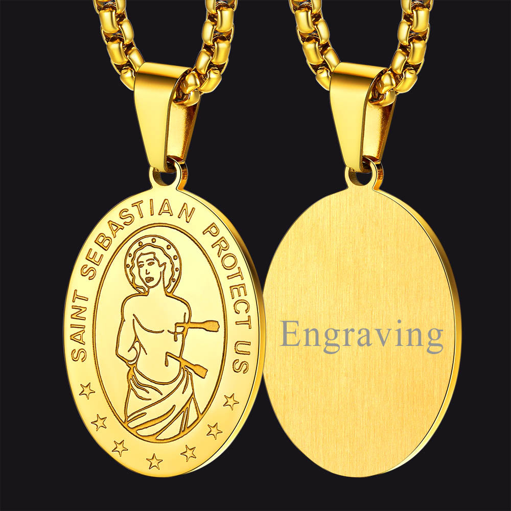 FaithHeart St Sebastian Pendant Necklace Custom Engraved Necklace FaithHeart