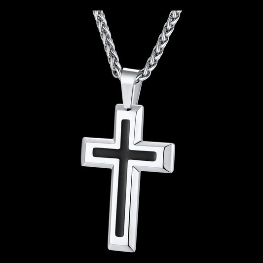 FatihHeart Men's Enamel Cross Pendant Necklace Stainless Steel FaithHeartimg