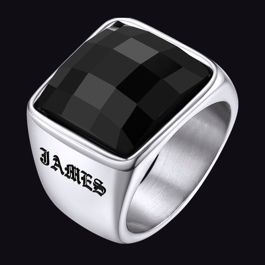 FaithHeart Gemstone Stianless Steel Retro Style Signet Ring FaithHeartimg