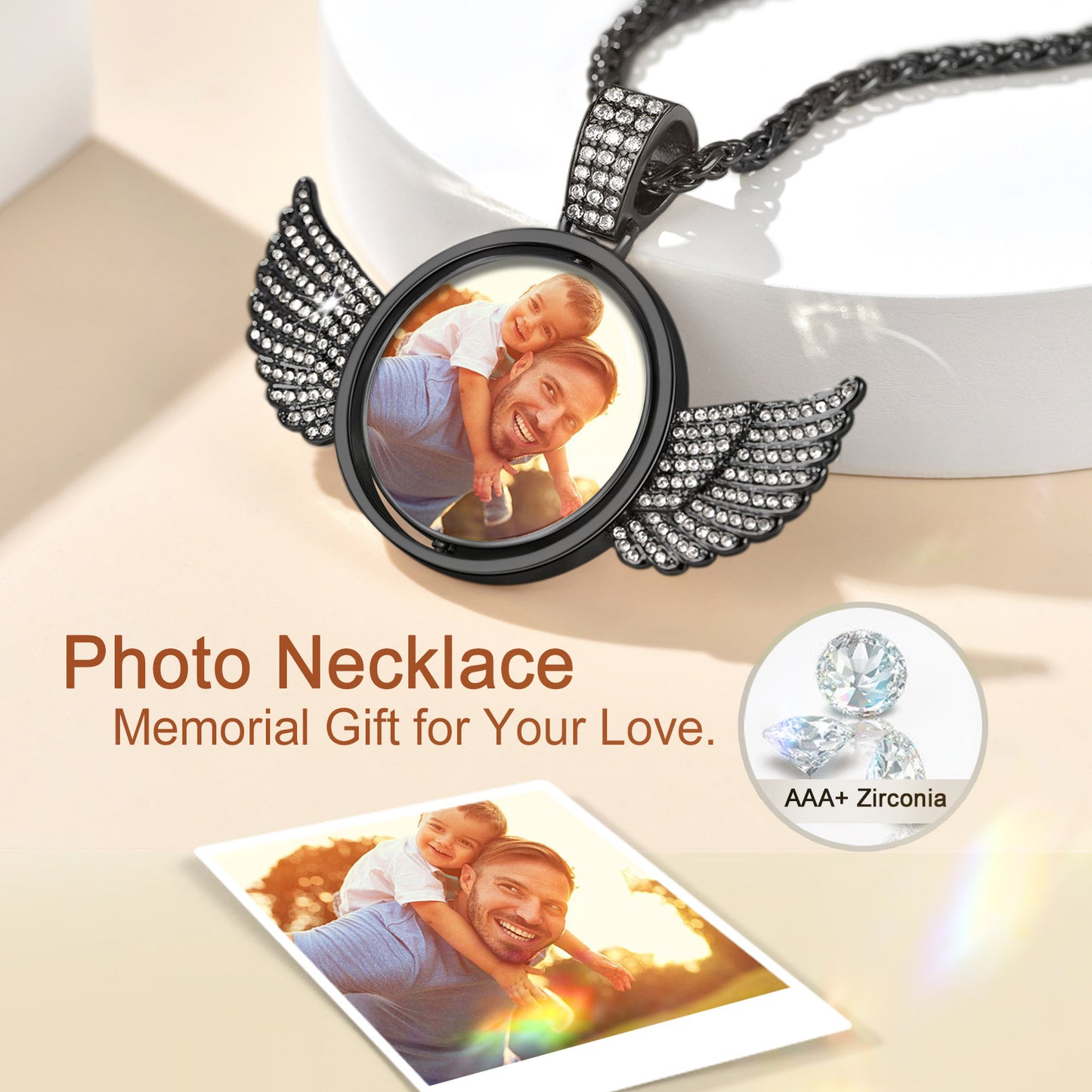 Custom photo necklace with angel wings, memorial gift