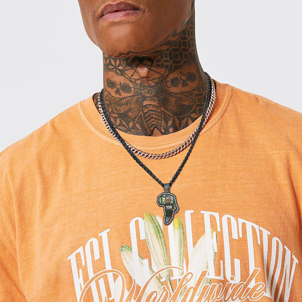 Custom African map photo necklace for men