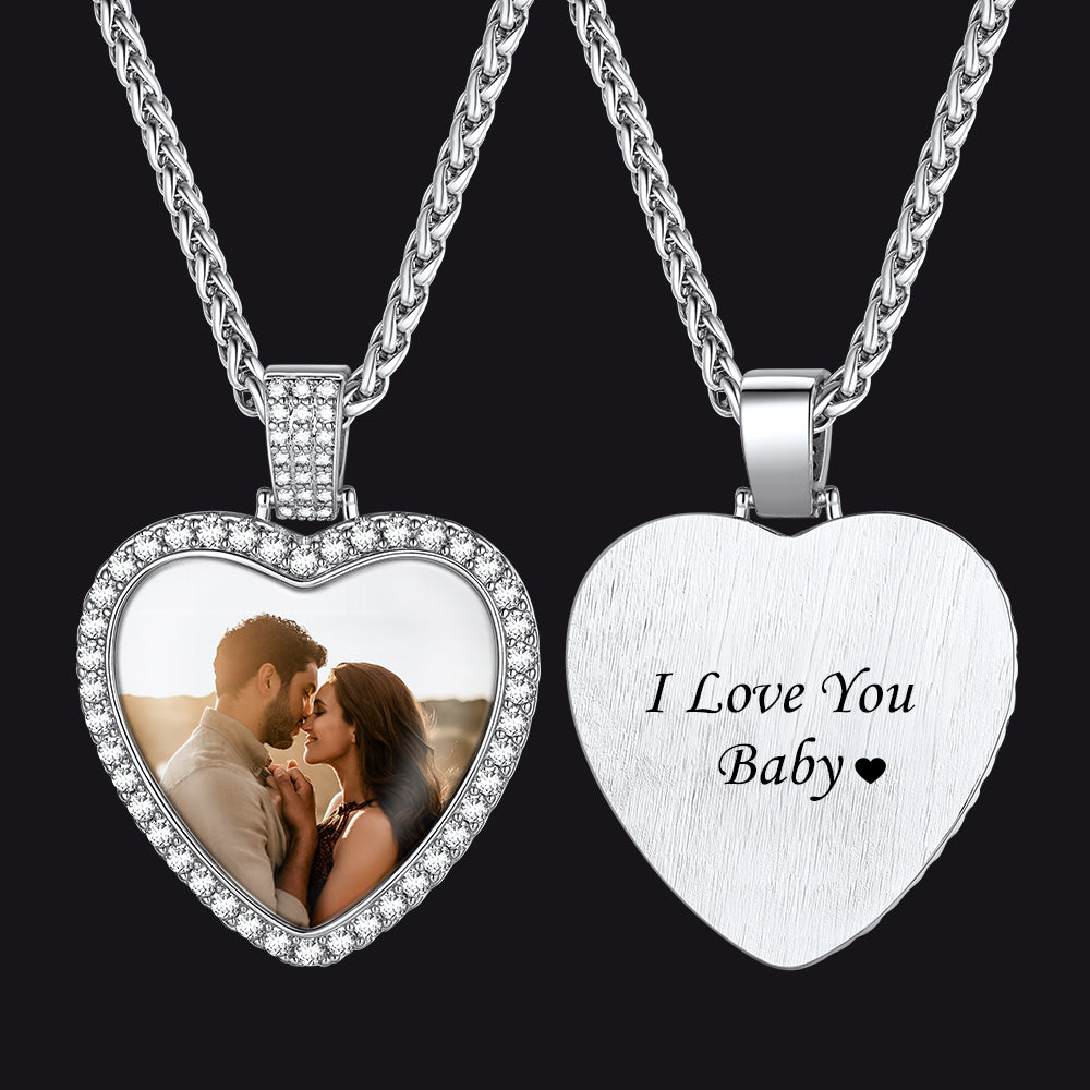 Heart-shaped pendant with photo insert and 'I Love You Baby' engraving