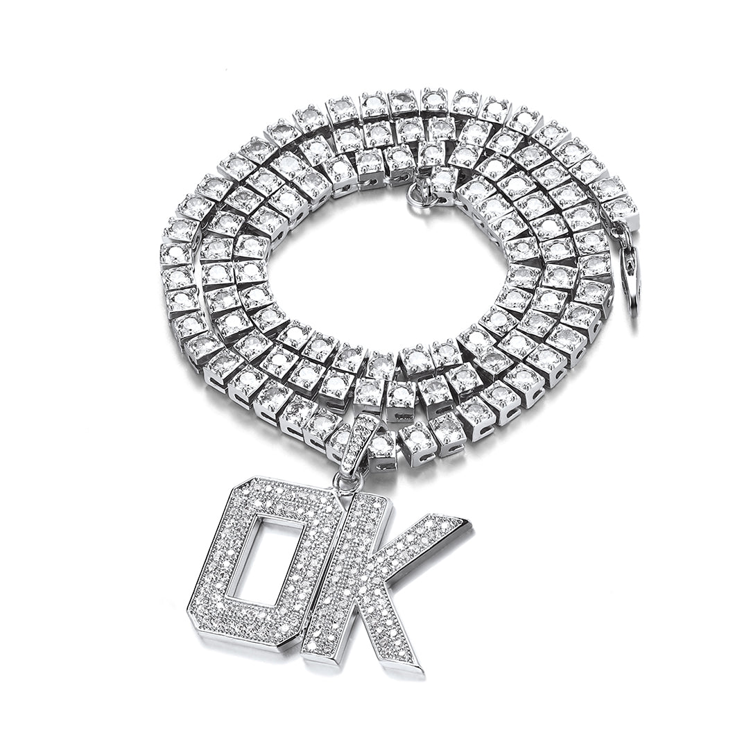 Hip Hop CZ Initials Letter Pendant Necklace for Men
