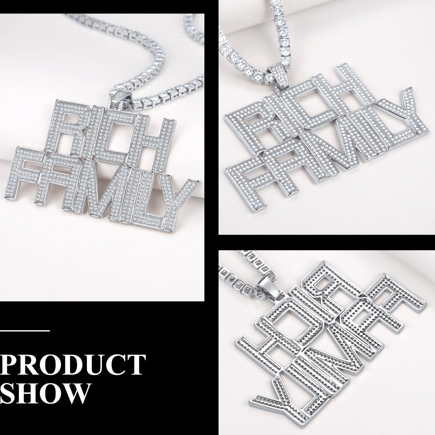 Silver hip hop custom letter necklace with CZ stones