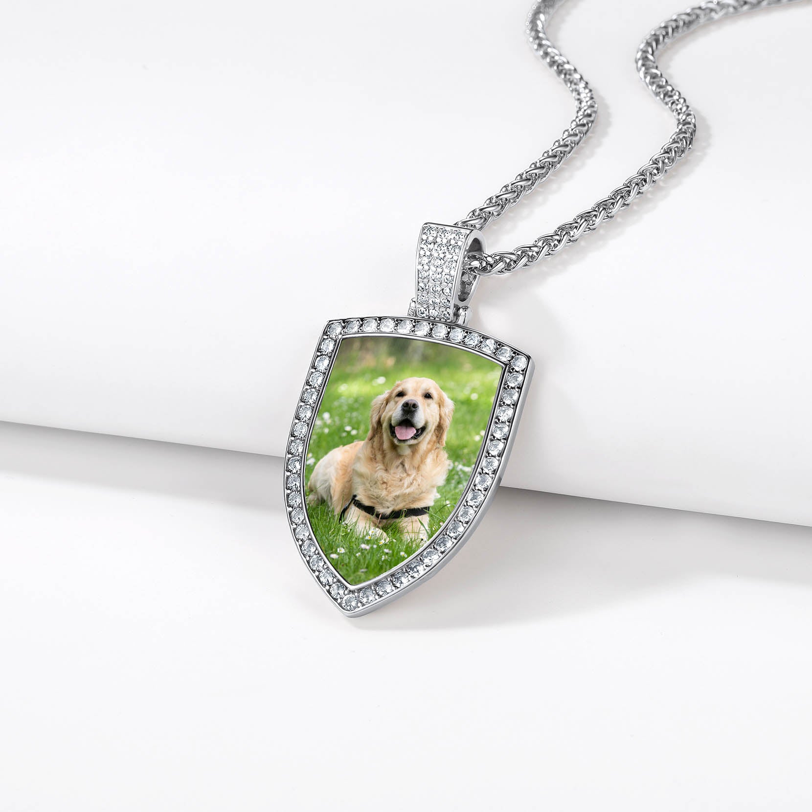 FaithHeart Zirconia Shield Custom Pendant Hip Hop Jewelry Picture Necklace FaithHeart