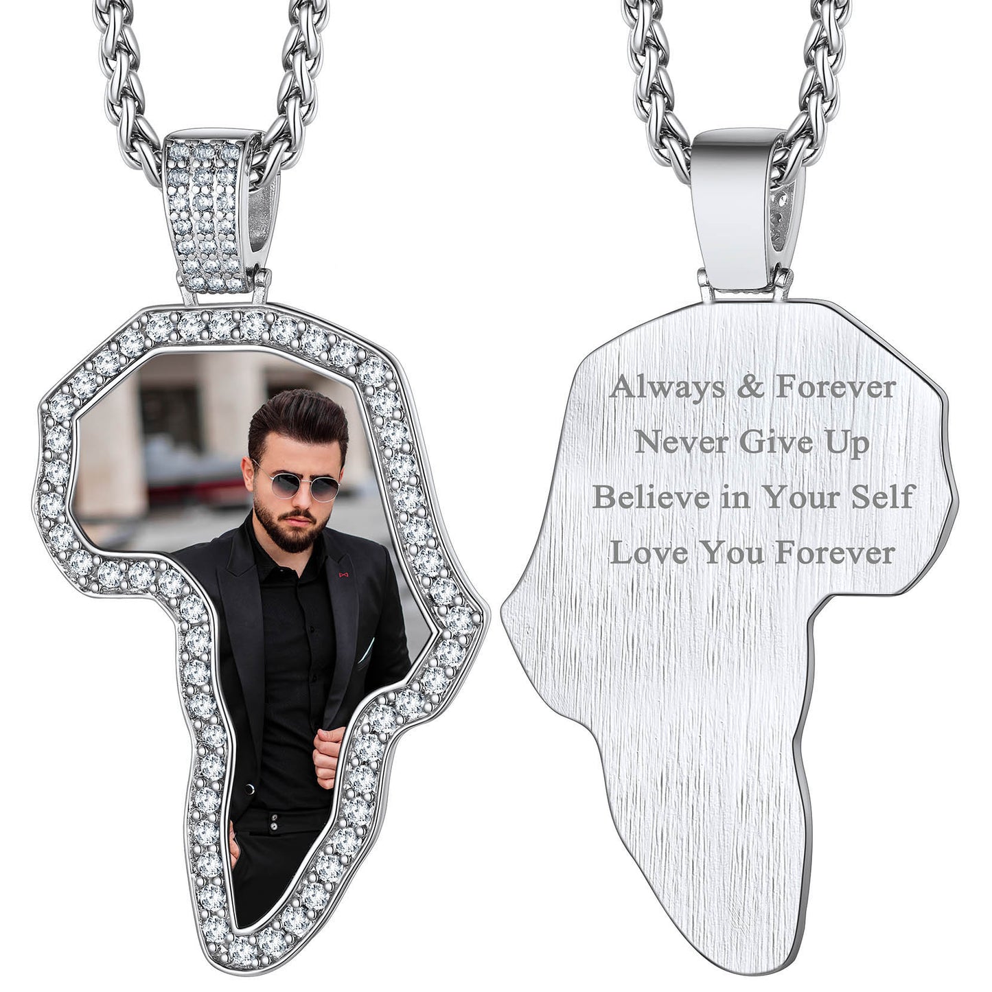 Custom African map photo necklace with engraving