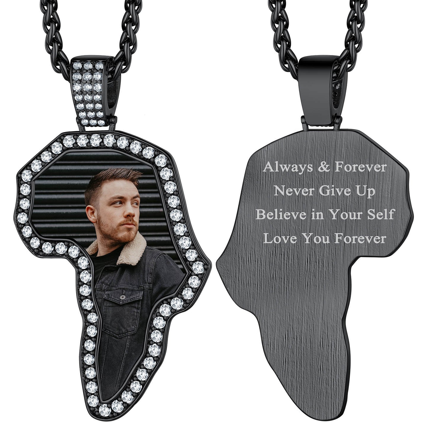 Custom African Map Photo Necklace with inspirational engraving