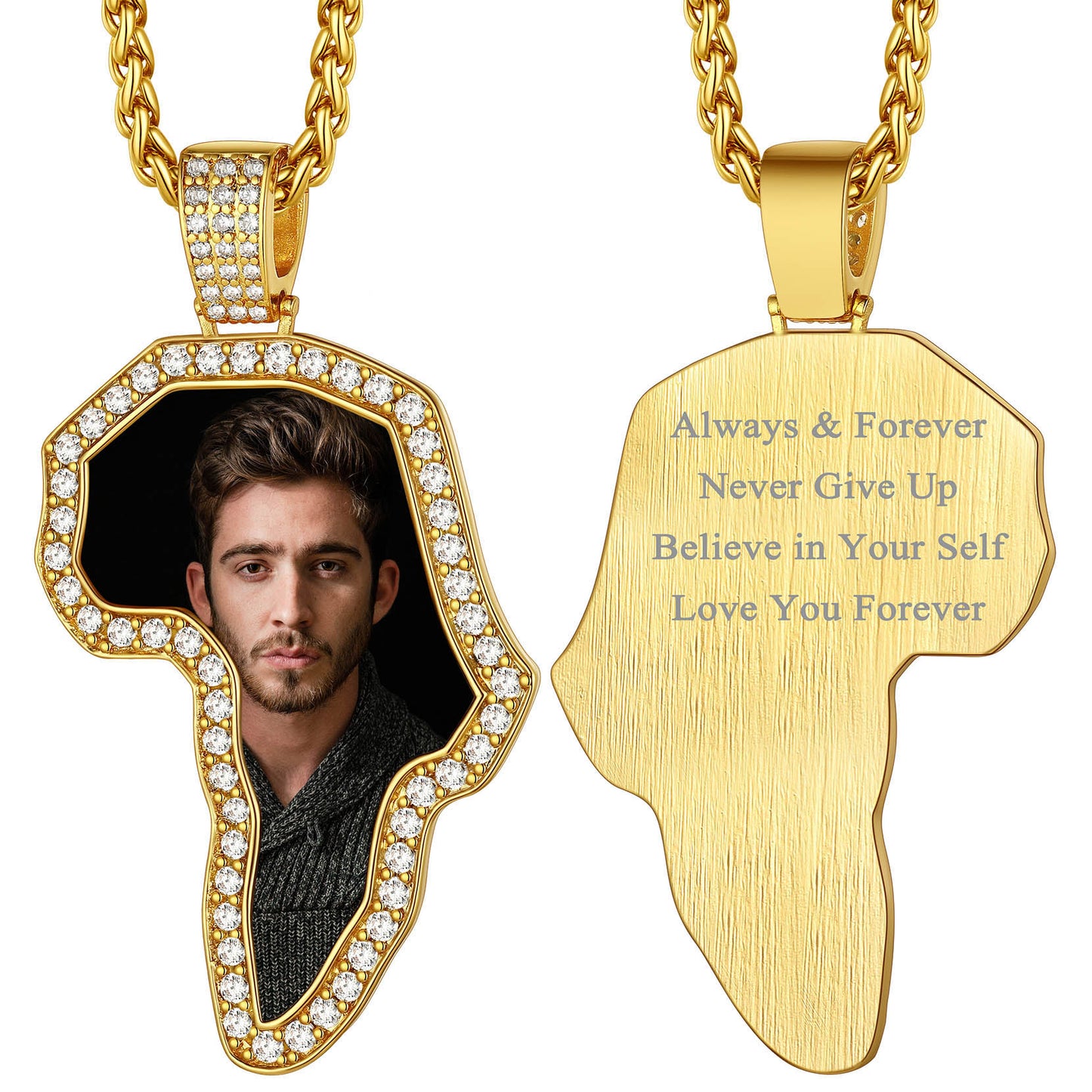 Engraved African Map Photo Necklace for Men