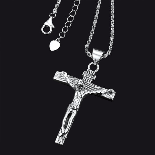 FaithHeart Sterling Silver Crucifix Necklace Jesus Cross Pendant FaithHeartimg