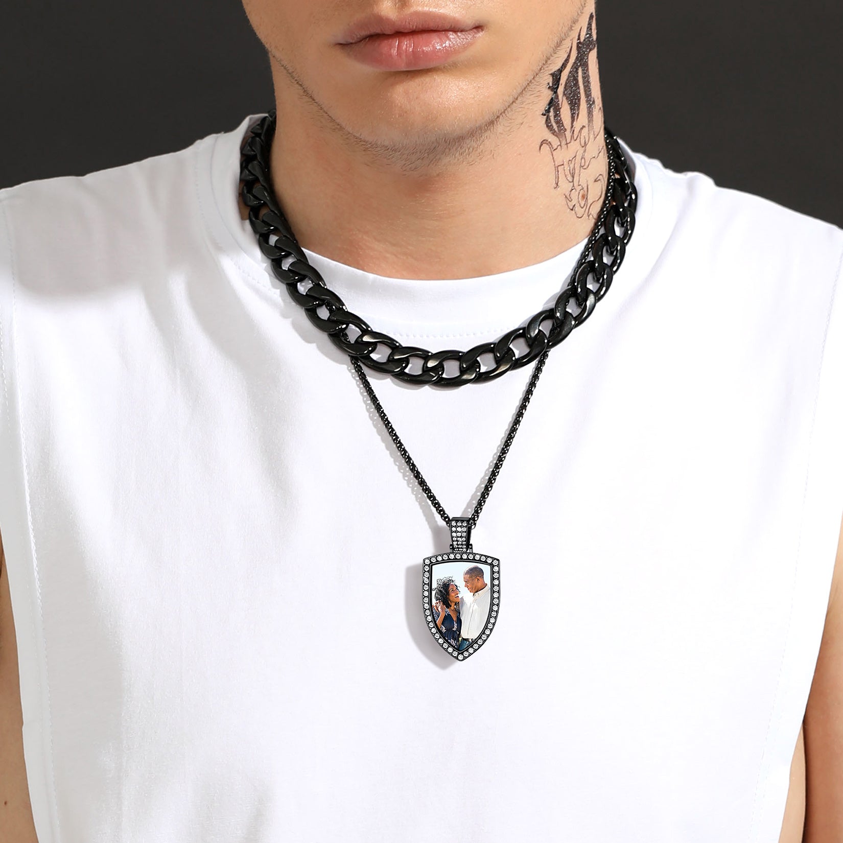 FaithHeart Zirconia Shield Custom Pendant Hip Hop Jewelry Picture Necklace FaithHeart