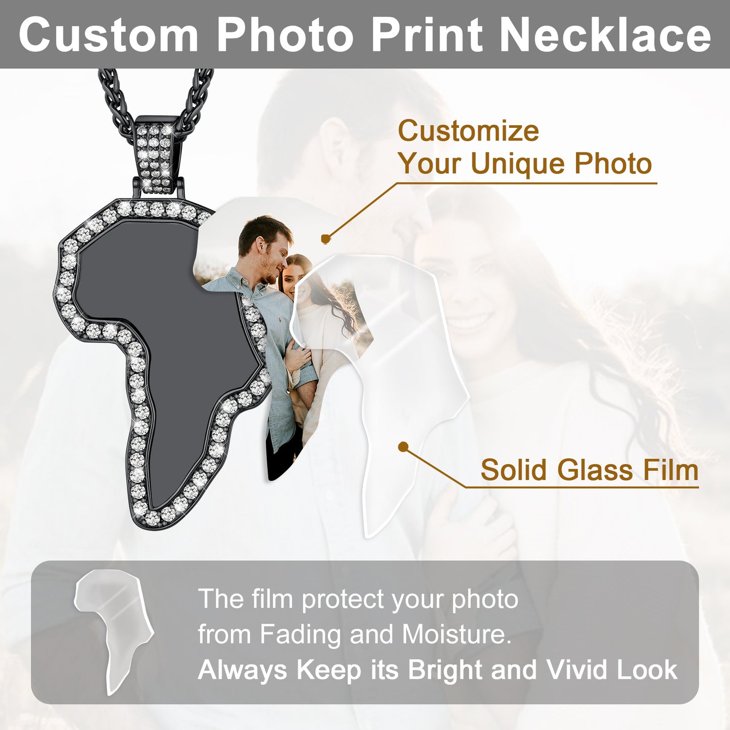 FaithHeart Customized African Map Necklace with Picture for Men Women FaithHeart