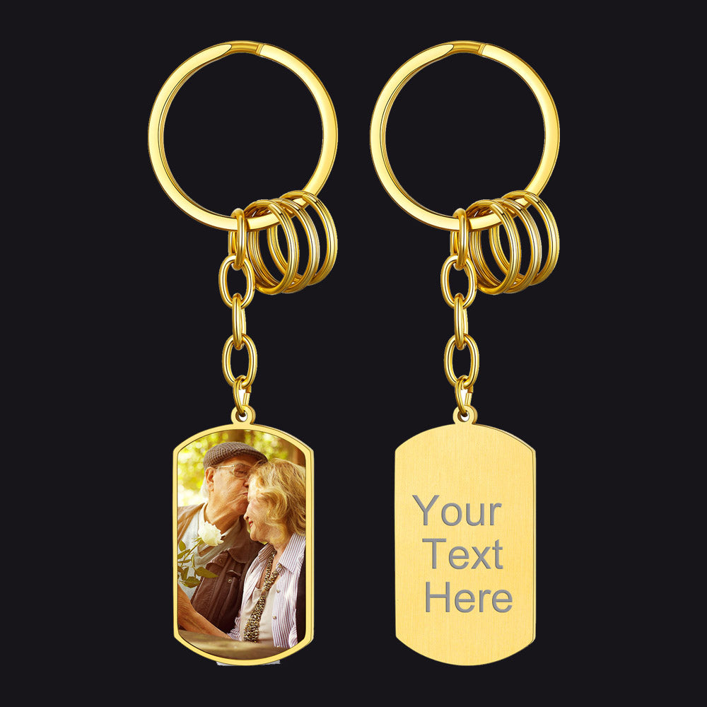 Personalized Text Stainless Steel Keychain With Picture FaithHeart Jewelry