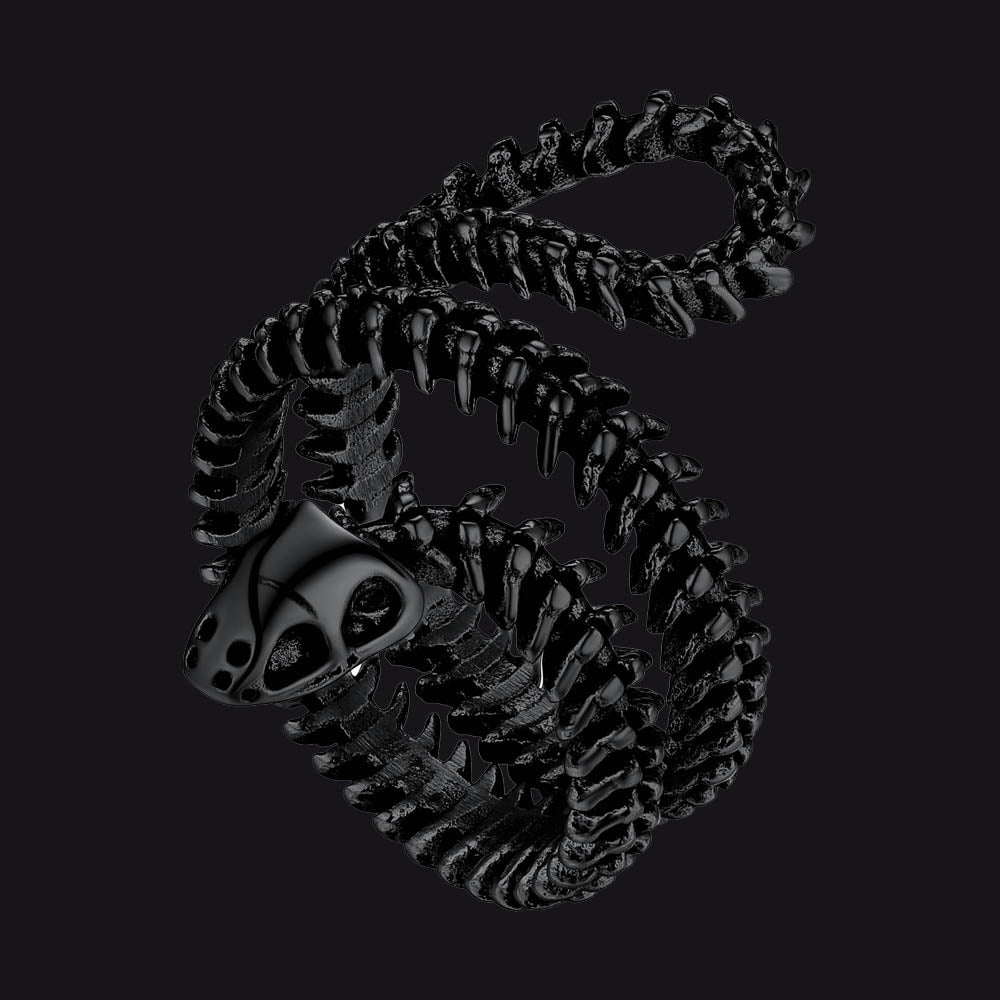 Snake Vertebrae Looped Bone Cast Punk Biker Rings FaithHeart Jewelry