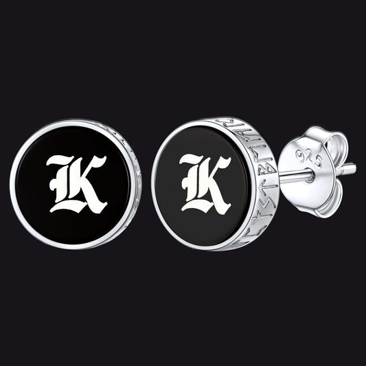 925 Sterling Silver Viking Rune Natural Black Onyx Stud Earrings FaithHeart Jewelryimg