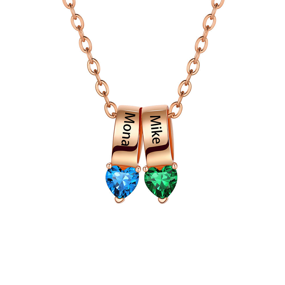 2 Heart Rose Gold Plated Birthstone Necklace for Women BSP210067