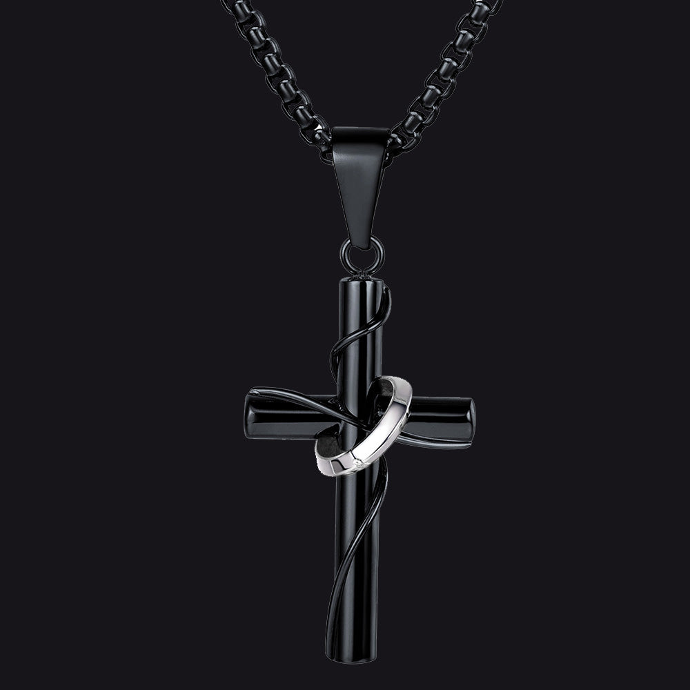 FaithHeart Christian Cross Pendant Necklace With Ring For Men FaithHeart