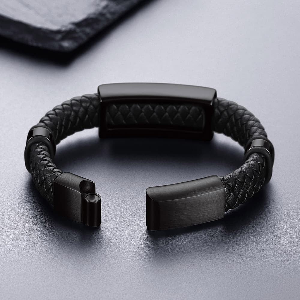 FaithHeart Black Leather Braided Hexagram Bracelet Punk Leather Cuff FaithHeart