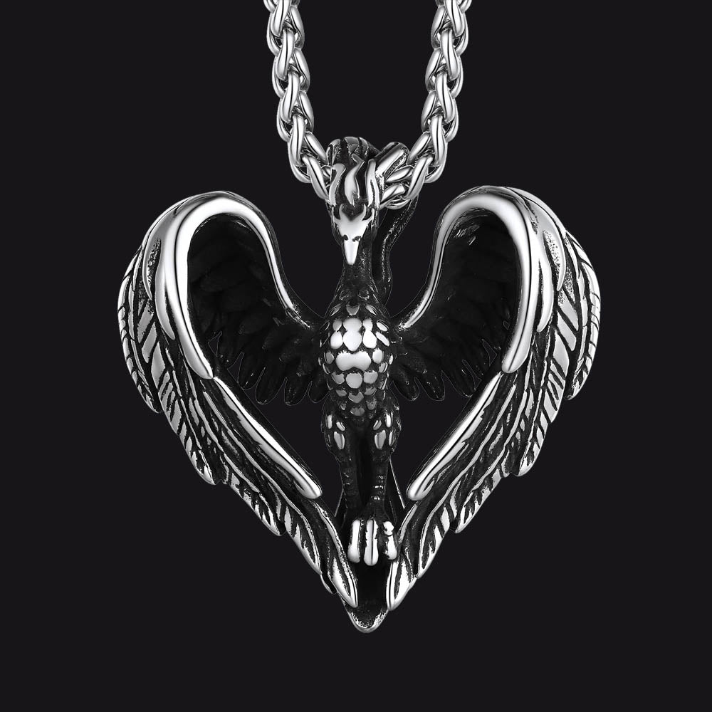 Vintage Viking Stainless Steel Phoenix Pendant Necklace for Men FaithHeart Jewelry