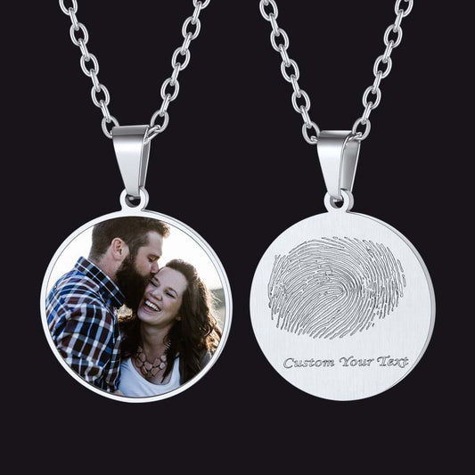 Customized Photo Fingerprint Round Pendant Necklace FaithHeart Jewelry