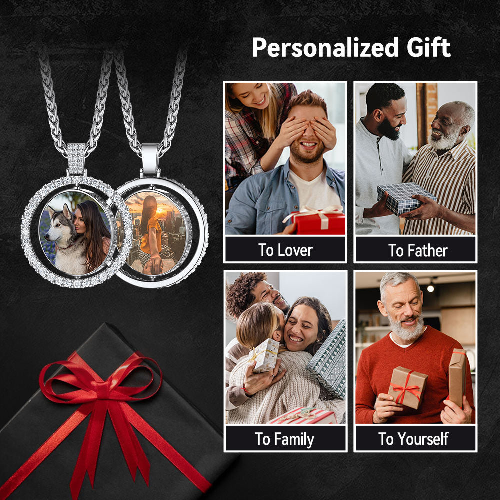 Personalized picture necklace gift ideas, rotating photo pendant