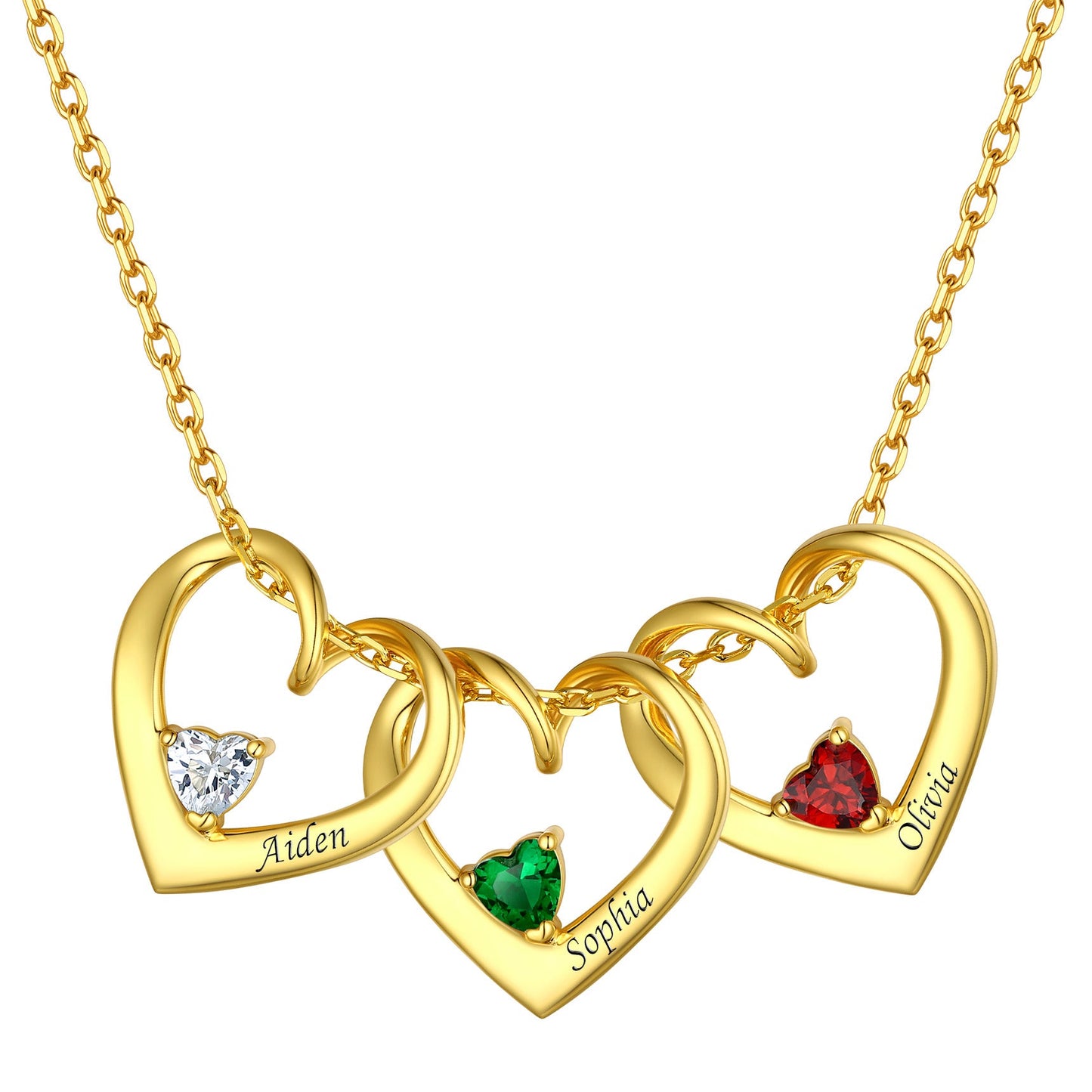 3 Birthstone Necklace Gold