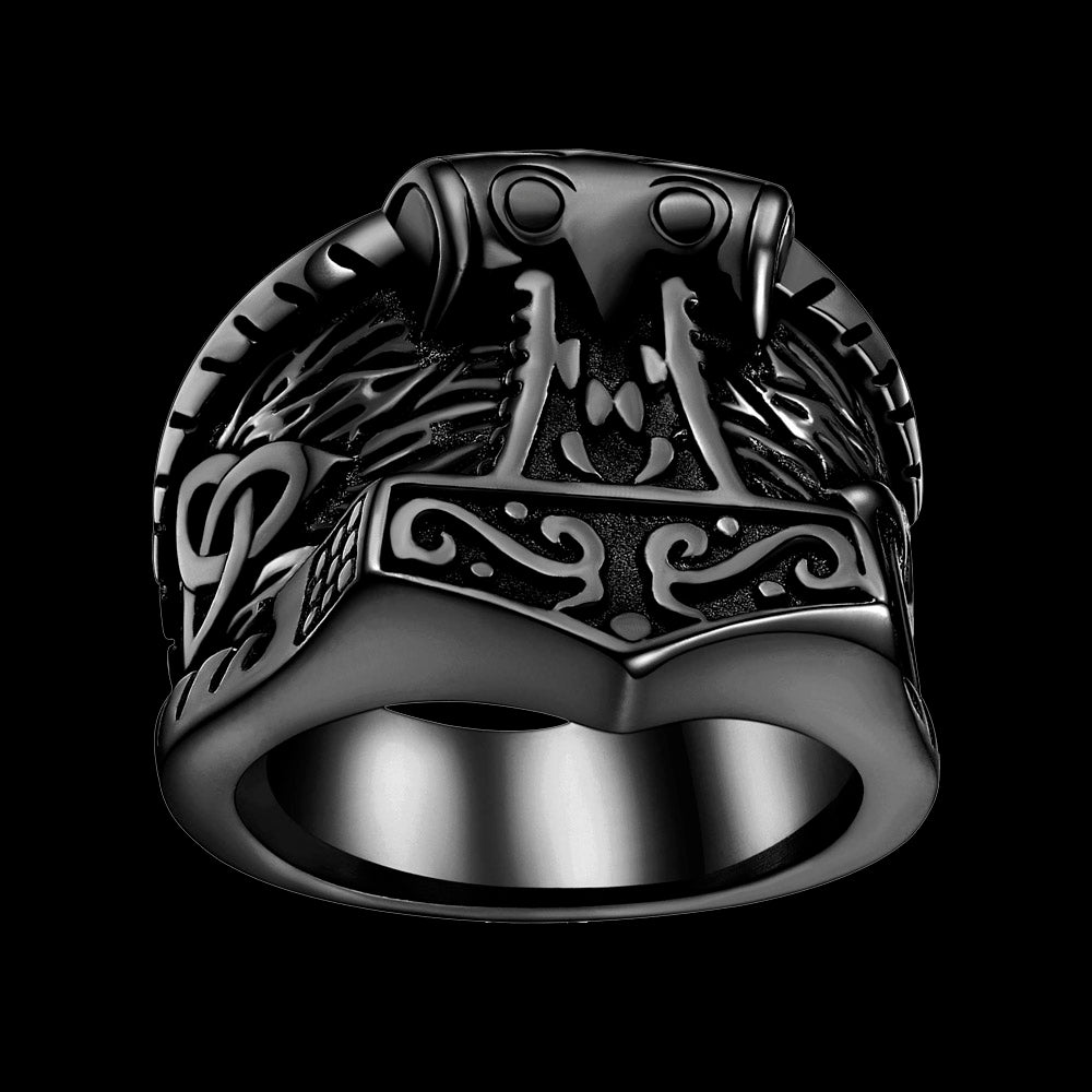 FaithHeart Viking Mjolnir Signet Ring Thor's Hammer Rings for Men FaithHeart