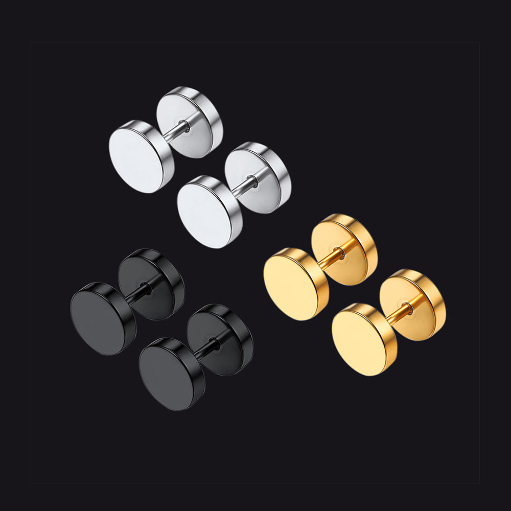 6MM Round Plug Stud Earrings Set for Men 3 Pairs - FaithHeart Jewelry